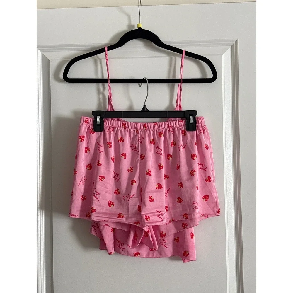 Juicy Couture Pink Strawberry Print Pajama Set Cami and‎ Shorts Large